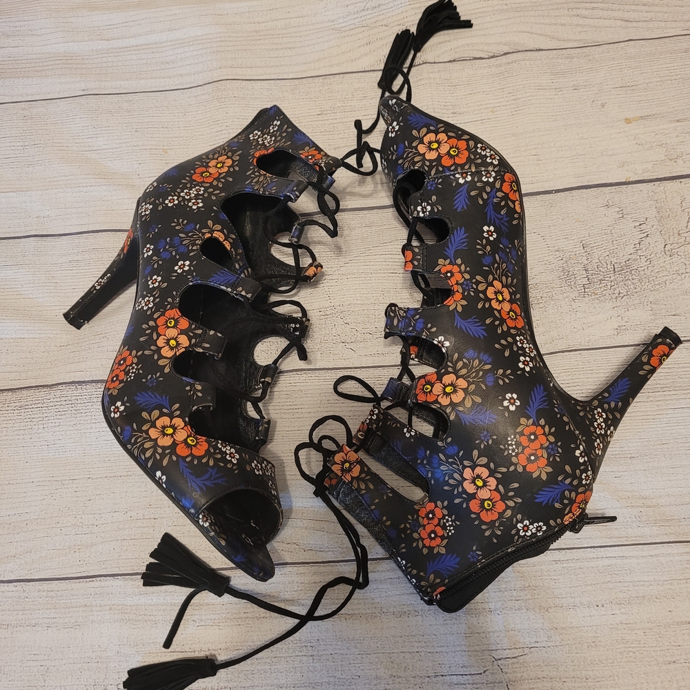 Nine West Floral Lace-Up Heels